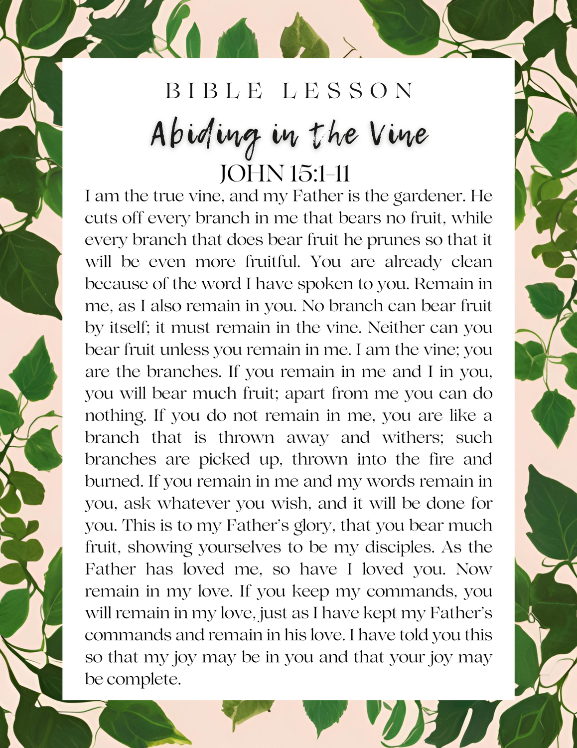 Vine Bible Lesson Journal