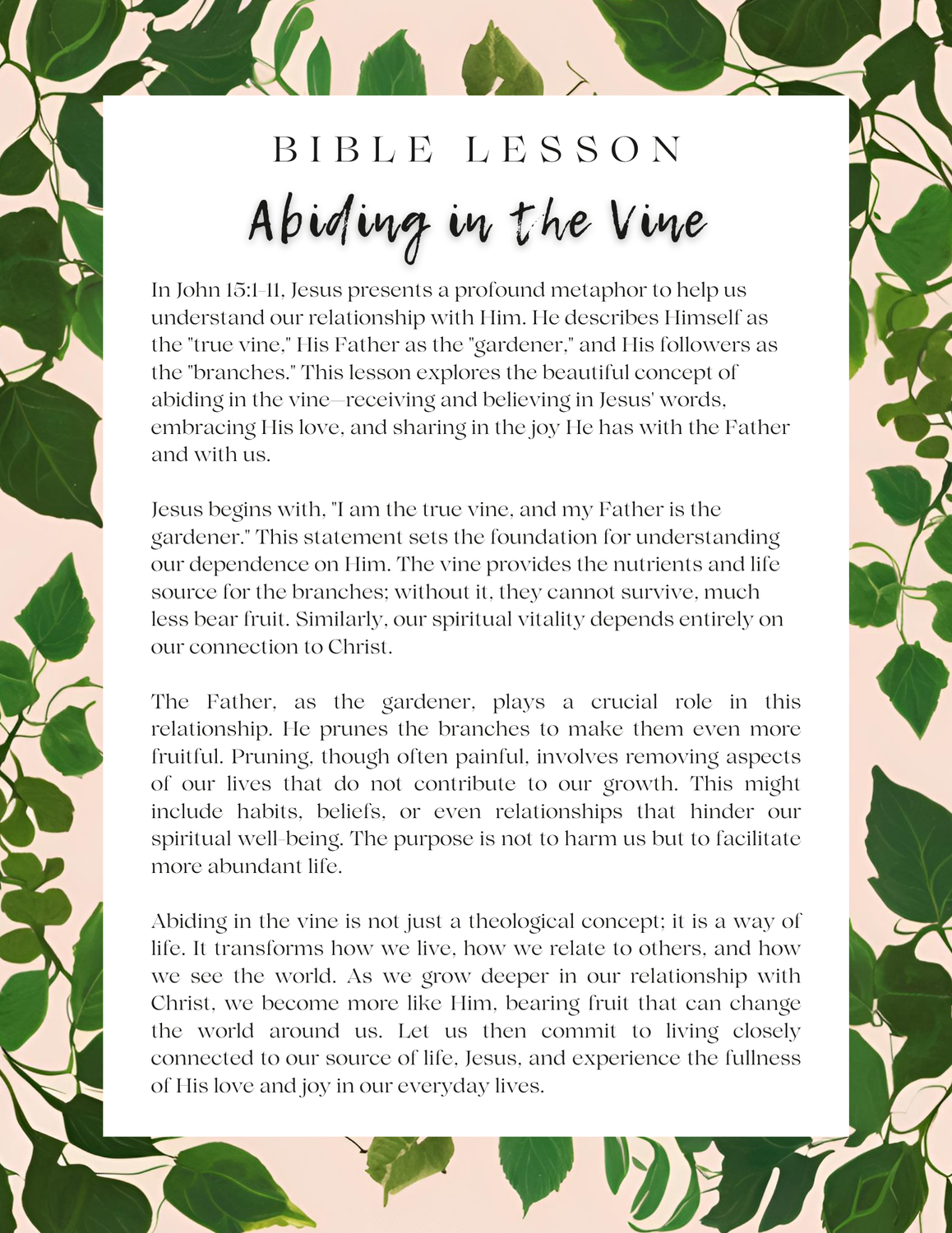 Vine Bible Lesson Journal