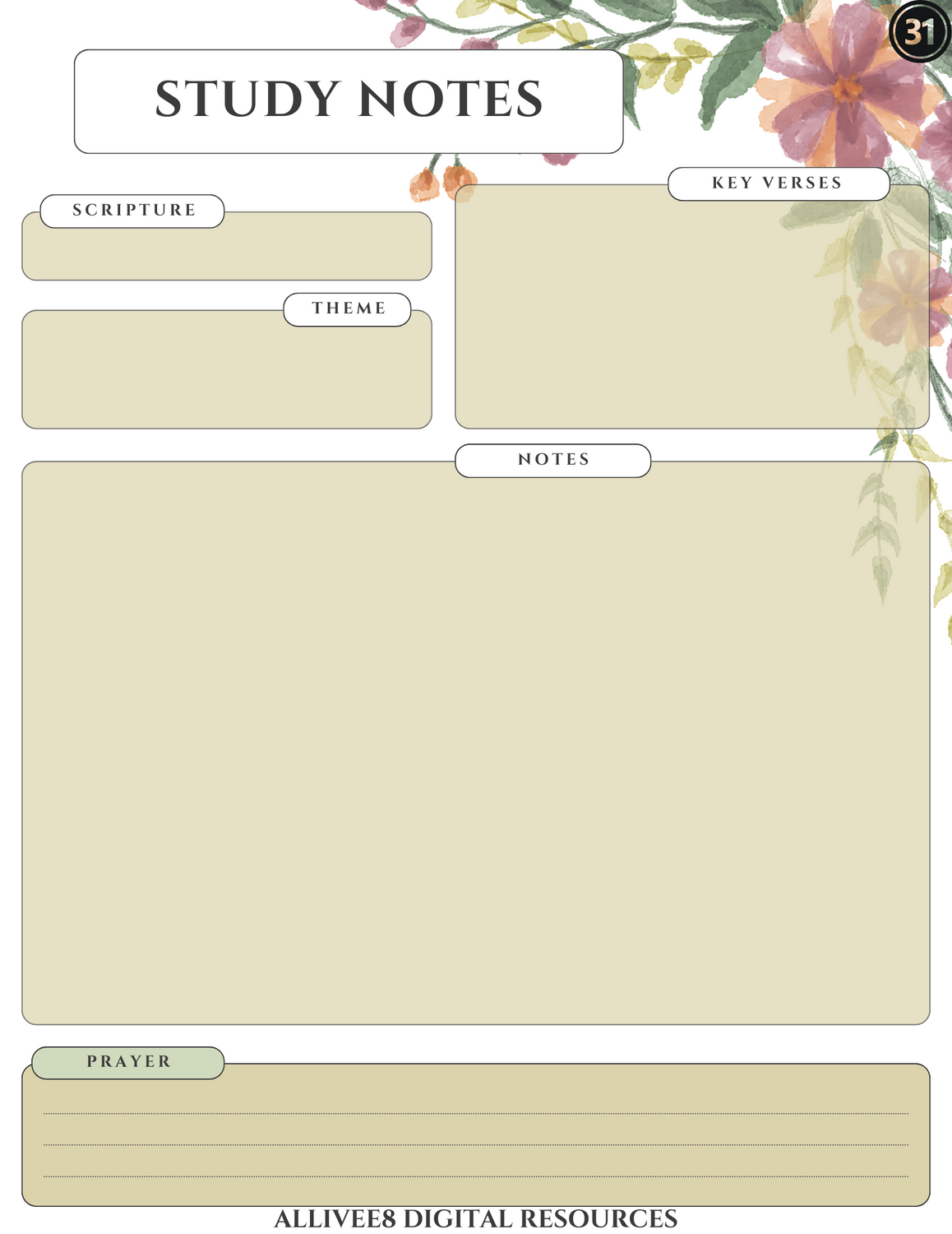 Undated Printable Bible Study Planner